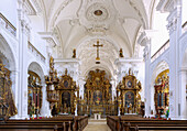 Obermarchtal Monastery; Minster of St. Peter and Paul, monastery church, interior, in the Swabian Jura, Baden-Württemberg, Germany