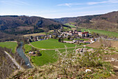 Beuron, Beuron Monastery, view from the Spaltfelsen, Upper Danube Nature Park in the Swabian Jura, Baden-Württemberg, Germany
