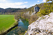 Inzigkofen, Danube view from the observation rock fortress in the Princely Park of Inzigkofen, in the Swabian Jura, Baden-Württemberg, Germany