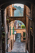 View of alley in the old town, Siena, Tuscany, Italy, Europe