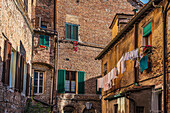 Häuser mit Wäsche zum trocknen in der Altstadt, Siena, Toskana, Italien, Europa