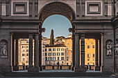 Morgenstimmung am Uffizien Gebäudekomplex, Kunstmuseum, Florenz, Toskana, Italien, Europa