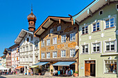 Shops in the pedestrian zone of Bad Toelz, Upper Bavaria, Bavaria, Germany