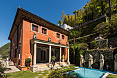 Rote Villa im Park, Parco Scherrer, Morcote, Luganer See, Lago di Lugano, Tessin, Schweiz