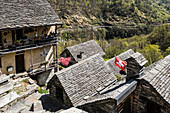 Typical stone houses made of granite rock, Corippo, Verzasca Valley, Valle Verzasca, Ticino, Switzerland