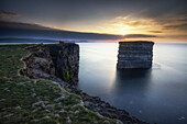 Cliffs of Downpatrick Head and Dun Briste sea stack. Sunset.. Knockaun, Lackan, County Mayo, Ireland.