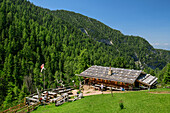 Almhütte Sesselschwaige am Schlern, Schlern, Dolomiten, UNESCO Welterbe Dolomiten, Südtirol, Italien