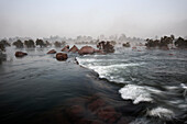 Betwa River im Nebel, Orchha, Madhya Pradesh, Indien