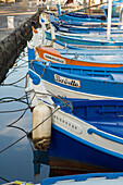 Ends of Fishing boats in Sanary Harbour, Sanary sur Mer, Var , south of France a
