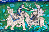 Kampf und Illusion, die Chitrashala Wandmalereien, Bundi Garh Palace, Bundi, Rajasthan