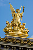 Gold Liberty Dachskulptur von Charles Gumery auf der Pariser Oper, Paris, Frankreich