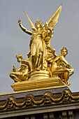 Gold Harmony roof sculpture by Charles Gumery on top of the Paris Opera, Paris, France
