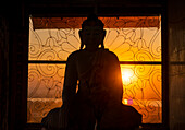 Silhouette of Buddha statue, Mawlamyine, Myanmar, Asia