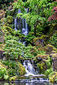 Wasserfall im Japanischen Garten von Portland, USA