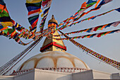 Kuppel mit Augen der Bodnath (Boudhanath) Stupa, Kathmandu, Nepal, Himalaya, Asien