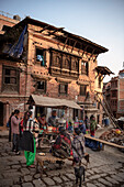 Locals in front of Nepalese food truck, Bhaktapur, Lalitpur, Kathmandu Valley, Nepal, Himalayas, Asia, UNESCO World Heritage Site