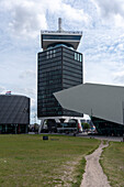 A&#39;DAM Tower, also called Shell Tower, right Eye Filmmuseum, Noord district, Amsterdam, Noord-Holland, Netherlands