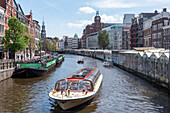 Bloemenmarkt, floating flower market, tour boat on the Singel canal, Amsterdam, North Holland, Netherlands