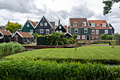 Traditional residential houses, Marken peninsula, Waterland, North Holland, Netherlands