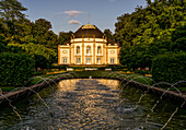 Theater in the spa gardens of Bad Oeynhausen in the evening light, North Rhine-Westphalia, Germany