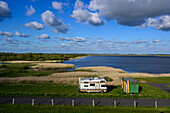 Mini campsite at Speicherkoog, Meldorf, Dithmarschen, North Sea coast, Schleswig Holstein, Germany, Europe