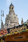 Sunny day at Neumarkt in Dresden with Frauenkirche in the background.