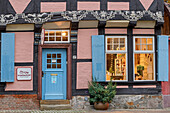 Door and window on half-timbered house, Celle, Heidschnuckenweg, Lower Saxony, Germany