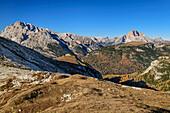 Monte Cristallo and Hohe Gaisl from Monte Campedelle, Drei Zinnen, Dolomites, UNESCO World Natural Heritage Dolomites, Venetia, Veneto, Italy