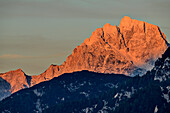 Alpenglow on the Mangart Group, Passo Sella Nevea, Julian Alps, Triglav National Park, Slovenia