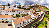 Aerial view of the historic buildings and city fortress of Marvao on the Spanish border, Portugal