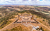Aerial view of the star-shaped Santa Luzia Fort near Elvas, Portugal, border area with Spain