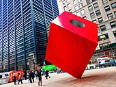 New York. US. The Red Cube at Broadway 140