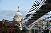 Millenium Bridge and Saint Paul's Cathedral dome. London,England,Great Britain.