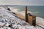 Towanroath Pump Engine House at Wheal Coates on the north coast of Cornwall,captured using a long shutter speed after a heavy snowfall in mid March.