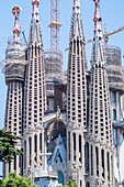 Long Range View - Front Pillars of Temple Expiatori de la Sagrada Familia,Barcelona,Spain.