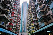 China,Hong Kong,Hong Kong Island,densely crowded apartment buildings.