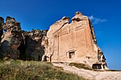 Das phrygische Felsenmonument, das lokal als Yazilikaya (geschriebener Felsen) bekannt ist. 8. - 6. Jahrhundert v. Stadt Midas, Yazilikaya, Eskisehir, Türkei.