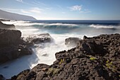 Wavy ocean in Las Puntas coast La Frontera El Hierro island Canary islands Spain.