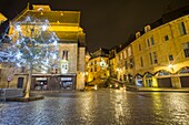 Nightscape in Sarlat la Caneda a beautiful medieval town and one of the highlights to a visit to the Dordogne Perigord France on December 6,2018.