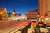 Winter evening at the town hall square in Tallinn old town,Estonia.