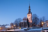 Winter dawn at St Nicholas church Tallinn old town,Estonia.