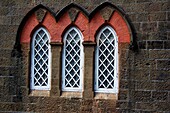 The Town Hall Museum,close-up of arched windows,Kolhapur,Maharashtra.