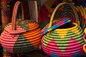 Colorful traditional baskets in the shop at the Art and Craft market at the historic center,Bogota,Cundinamarca,Colombia,South America