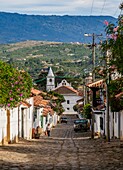 Blick Richtung El Carmen Kirche, Villa de Leyva, Abteilung Boyaca, Kolumbien.