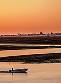 View towards Ria Formosa Natural Park at sunset,Faro,Algarve,Portugal.