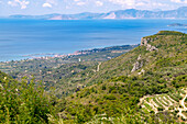 Coastal panorama at Marathokampos Bay on the southwest coast of the island of Samos in Greece