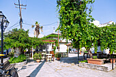 Platea mit Taverne To Steki tou Manoli in Paleokastro im Osten der Insel Samos in Griechenland