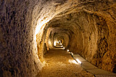 ancient tunnel of the Eupalinus for water supply at Pythagorion on the island of Samos in Greece