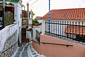 Alley in Ano Vathy at Samos town on the island of Samos in Greece