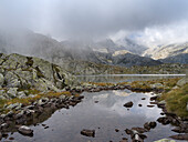 Lago Nero in the Presanella mountain range, Parco Naturale Adamello, Brenta, Trentino, Italy, Val Rendena